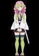 Mitsuri Kanroji from Demon Slayer, featuring her signature pink hair, green eyes, and unique outfit with a sword.