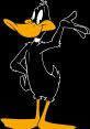 Daffy Duck strikes a playful pose, showcasing his iconic black feathers and orange beak against a simple background.