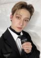 Bang Chan from Stray Kids poses confidently in stylish black attire, showcasing his signature charm and K-pop allure.