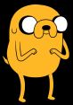 Jake the Dog from Adventure Time, cheerful and round, with large eyes and a playful stance against a black background.
