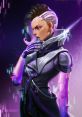 Sombra from Overwatch, showcasing her stealthy look with cybernetic enhancements and a confident pose.