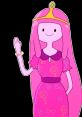 Princess Bubblegum from Adventure Time waves, showcasing her signature pink dress and crown, embodying her sweet personality.