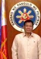 Rodrigo Duterte stands in front of the Philippine presidential seal, symbolizing leadership and governance.