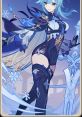 Eula from Genshin Impact, showcasing her stylish ice-themed attire and confident pose against a cool blue backdrop.