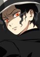 Muzan Kibutsuji from Demon Slayer with piercing red eyes, showcasing his ominous expression and iconic black attire.