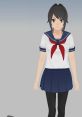 Ayano Aishi from Yandere Simulator, dressed in a school uniform with a navy skirt and a red bow tie.
