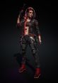 Fierce female V from Cyberpunk 2077, armed and stylish in a cybernetic outfit with vibrant neon accents.