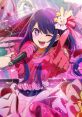 Ai Hoshino from Oshi No Ko performs energetically on stage, sporting a vibrant pink outfit and mic, radiating charm and confidence.