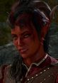 Karlach from Baldur's Gate III, showcasing her striking features, intense expression, and unique horned hairstyle.