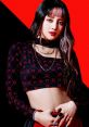 Minnie from (G)I-DLE poses confidently in a stylish black and red outfit, showcasing her chic K-pop fashion sense.