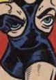 Vintage comic character with exaggerated features in a dark outfit, showcasing a unique artistic style and expression.