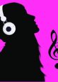 Silhouette of a person with headphones on a bright pink background, symbolizing creativity with a song generator.