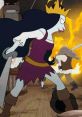 Agnes Skinner as a fierce pirate queen, wielding a sword amidst chaos, showcasing her bold character and striking appearance.