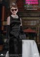 Audrey Hepburn as Holly Golightly in iconic black dress, sunglasses, and elegant accessories from Breakfast at Tiffany's.