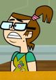 Beth from Total Drama looks concerned, sporting glasses and a playful outfit with buttons, reflecting her quirky personality.