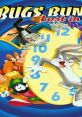 Bugs Bunny y amigos en "Lost in Time", rodeados de un reloj colorido, capturan la diversión animada en español.