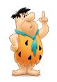 Fred Flintstone, the iconic caveman character, striking a thoughtful pose with his signature orange outfit and blue scarf.