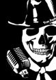 Vintage skull in a hat with a microphone, embodying a spooky vibe for GhostPolitics discussions and themes.