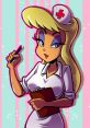Stylized depiction of Hello Nurse from Animaniacs, featuring her signature outfit and playful expression with a pen.