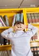 Frustrated Library The of a man frustrated can be heard echoing through the library's quiet halls, breaking the peaceful