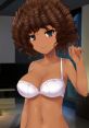 Lola from HuniePop poses playfully in a stylish white bra, showcasing her vibrant personality and unique character design.