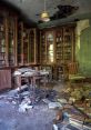 Abandoned Library The creaking andueaking of the old wooden door echoes through the abandoned mansion hallway, reverberating