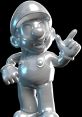Shiny Metal Mario poses confidently, showcasing his iconic look from Super Mario games in a reflective silver finish.