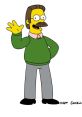 Ned Flanders sonriente, personaje icónico de "Los Simpson", vistiendo un suéter verde y mostrando su característico saludo.