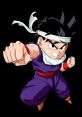 Niño Gohan con un puño levantado, listo para la batalla, vistiendo su traje característico de Dragon Ball Z.