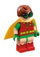 LEGO Dimensions Robin minifigure with green and red costume, black glasses, and yellow cape ready for action.