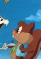 Slappy Squirrel, voiced by Sherri Stoner, looks confused while interacting with another character in a cartoon scene.