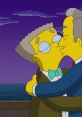 Waylon Smithers shares a romantic moment with his partner against a twilight ocean backdrop in this iconic animated scene.