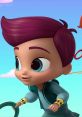 Zac from Shimmer and Shine smiles while playing, showcasing his playful nature and colorful outfit in a magical landscape.