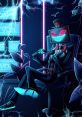 Vox from Hazbin Hotel, stylishly posed in a neon-lit room, surrounded by electric sparks and glowing screens.