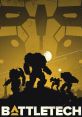 Silhouettes of mechs under a yellow sky, showcasing BATTLETECH's iconic mech-based warfare and futuristic setting.