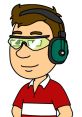 Cartoon character Miguel (español mexicano) wearing headphones and stylish sunglasses, featuring a red striped shirt.