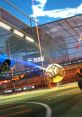 Dynamic Rocket League gameplay with vehicles launching towards a soccer ball in an intense arena setting.