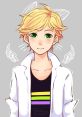 Adrien Agreste from the cartoon, featuring his signature blonde hair and playful green eyes with angelic wings.