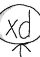 Cartoonish stick figure with a speech bubble showing “xd,” embodying humor and playfulness in Raxdflipnote style.