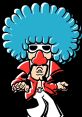 Jimmy T from the WarioWare series, sporting a funky blue afro and flashy red attire, exudes vibrant energy and fun.