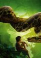 Kaa the Snake from Disney's The Jungle Book mesmerizes Mowgli in a lush jungle setting, showcasing their iconic connection.