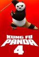 Po from Kung Fu Panda 4, striking a dynamic martial arts pose with a bamboo staff against a vibrant red background.