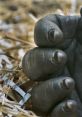 Close-up of a gorilla hand resting on straw, showcasing unique features of the GowillaHand species.