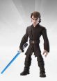 Anakin Skywalker from Disney Infinity, wielding a blue lightsaber, features dynamic pose and dark Jedi attire.