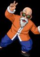 Maestro Roshi striking a playful pose, wearing his signature orange outfit and sunglasses, showcasing his cheerful personality.