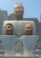 Creative Skibidi Toilet scene featuring animated characters with exaggerated expressions in a whimsical urban setting.