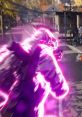 A character in Super People unleashes a vibrant purple energy blast in an urban setting, showcasing intense action and powers.