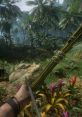 Exploring the lush jungles of Green Hell, featuring flora, a makeshift spear, and tools for survival.