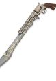 Intricately designed gun sword featuring ornate engravings and a dual blade, blending elegance with functionality.