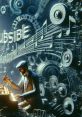 A skilled musician composes at a piano, surrounded by dynamic musical notes and mechanical gears, embodying timbre tinkering.